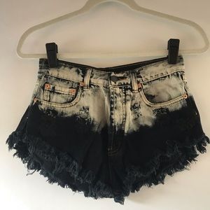 Black and white ombré denim shorts